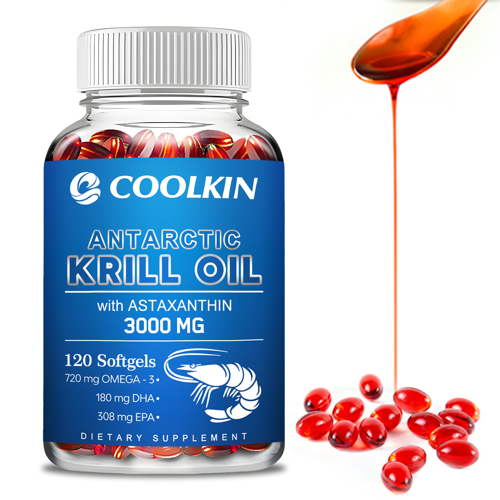 Krill Oil Supplement - Óleo de Krill Antártico 3000mg -